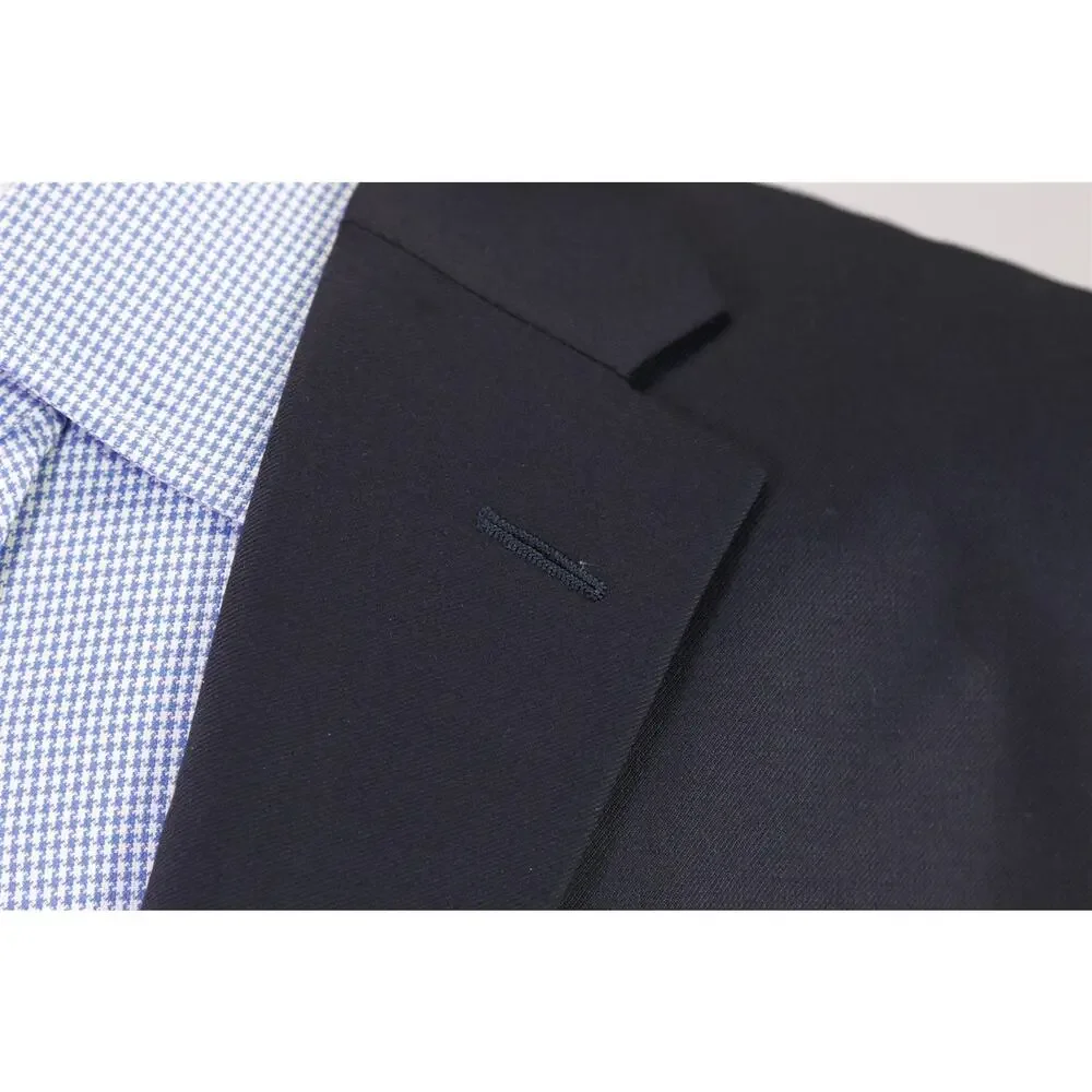 Hickey Freeman Traveler Navy Blue Metal Buttons Wool 2-Btn Blazer Jacket 46R